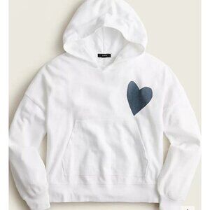 J. Crew Magic Rinse Hoodie With Heart Retro Casual Slouchy Loungewear White XXS